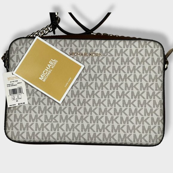 MICHAEL Kors Jet Set Saffiano Leather Crossbody Bag White and Brown - Picture 2 of 4